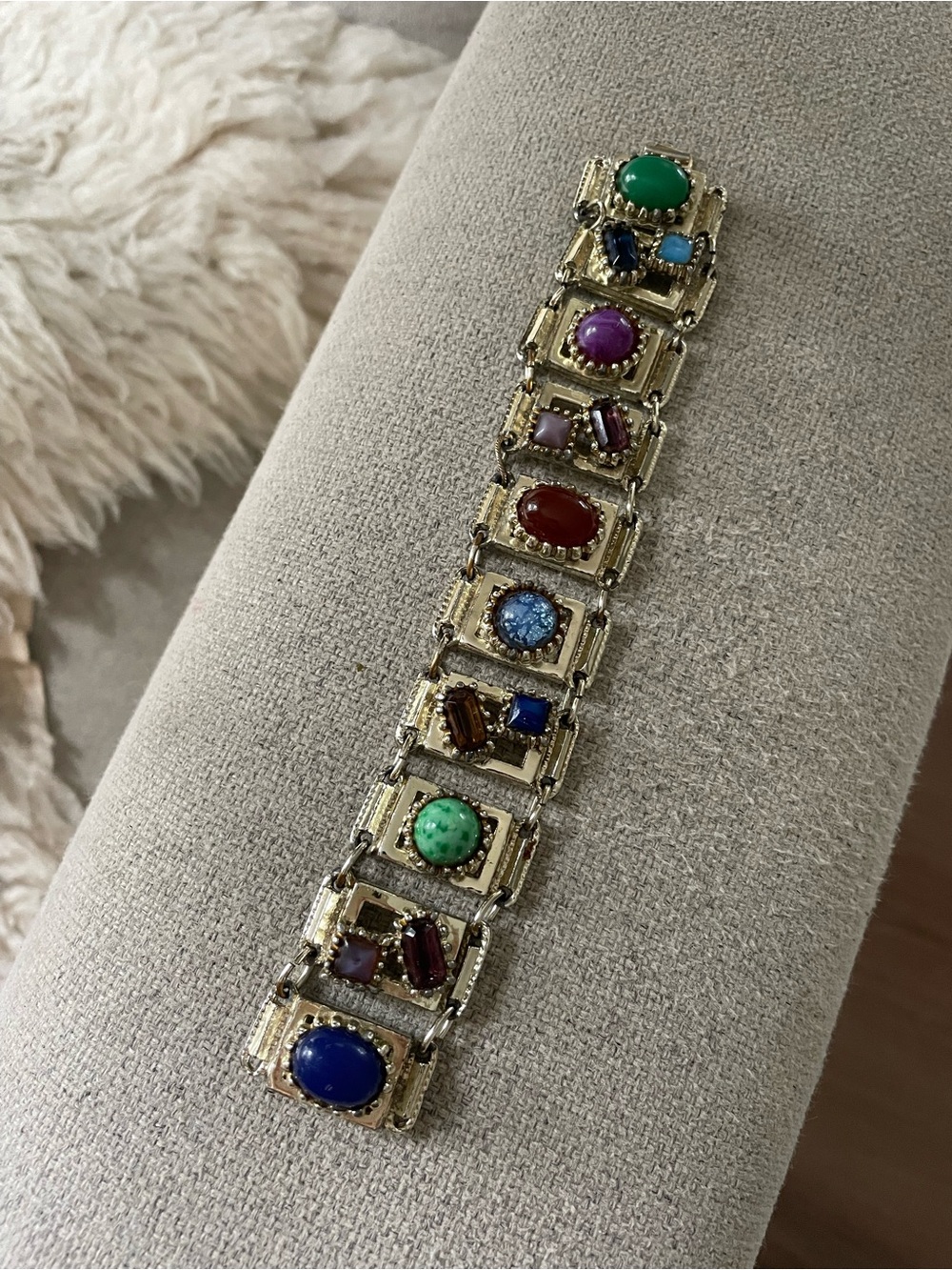 Gold-Tone Multicolor Stone Link Bracelet - Women Jewelry